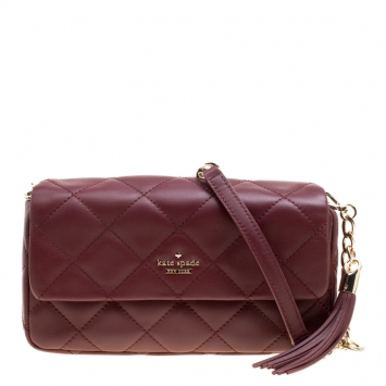 Pre Owned Kate Spade Burgundy Leather Emerson Place Serena Shoulder Bag