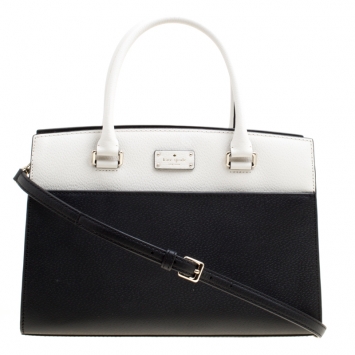 Pre Owned Kate Spade Black/White Leather Grove Street Caley Top Handle Bag