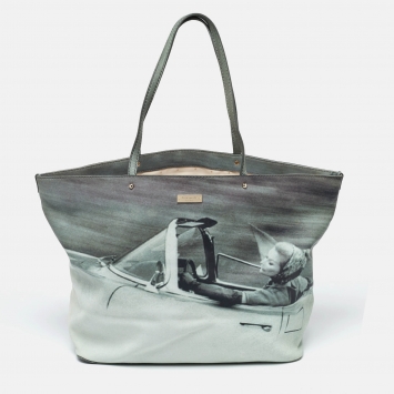 Pre Owned Kate Spade Green Leather Lillian Bassman Print Tote