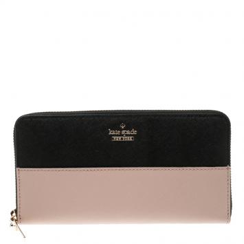 Pre Owned Kate Spade Black/Beige Leather Cameron Street Stacy Wallet
