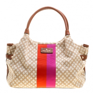 Pre Owned Kate Spade Beige/Brown Canvas and Leather Stevie Bag