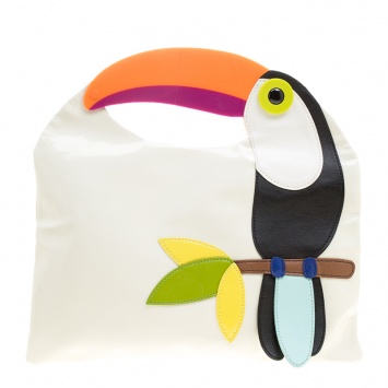 Pre Owned Kate Spade White Patent Leather Toucan Bird Clutch