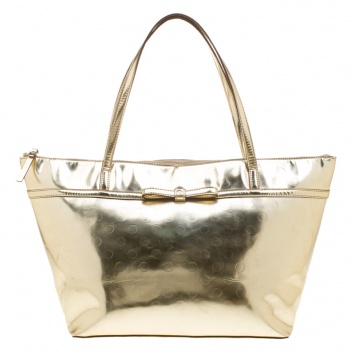Pre Owned Kate Spade Gold Mirrored Embossed Thermoplastic Tote
