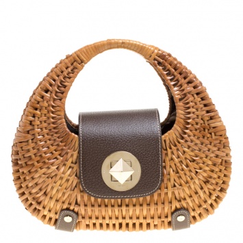 Pre Owned Kate Spade Beige Woven Rattan Hobo