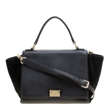 Pre Owned Kate Spade Black Leather and Suede Magnolia Park Top Handle Bag