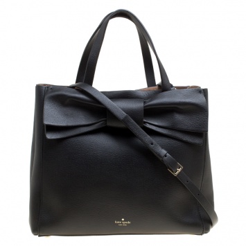 Pre Owned Kate Spade Black Leather Bow Top Handle Bag