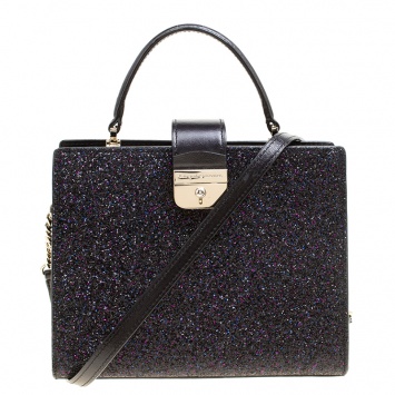 Pre Owned Kate Spade Black Glitter Sunset Lane Mini Kirin Top Handle Bag