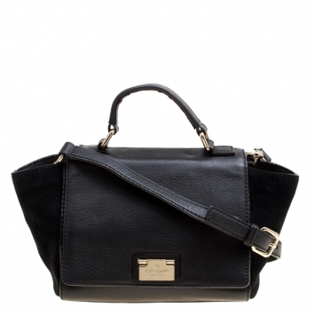 Pre Owned Kate Spade Black Leather and Suede Magnolia Park Top Handle Bag