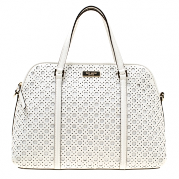 Pre Owned Kate Spade White Perforated Leather Newbury Lane Top Handle Bag