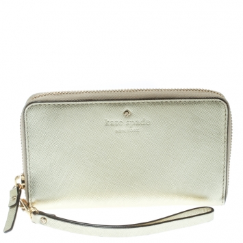 Pre Owned  Kate Spade Gold Leather Cedar Street Zip Around Wallet