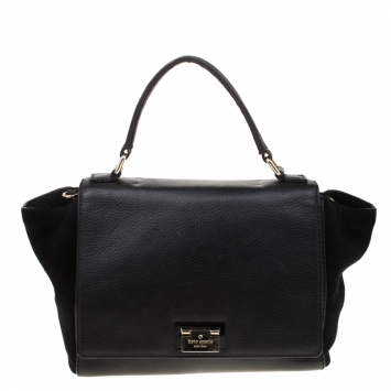 Pre Owned Kate Spade Black Leather and Suede Magnolia Park Top Handle Bag