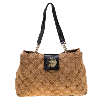 Pre Owned Kate Spade Light Brown Glitter Quilted Fabric and Leather Astor Court Elena Tote 