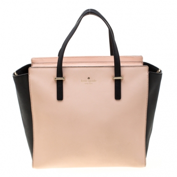 Pre Owned Kate Spade Blush Pink/Black Leather Cedar Street Hayden Tote