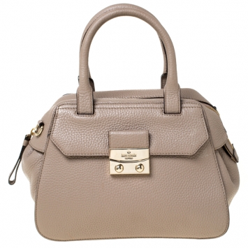 Pre Owned Kate Spade Dark Beige Leather Front Flap Pocket Satchel