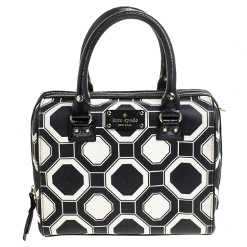 Pre Owned Kate Spade Black/White Leather Boston Bag