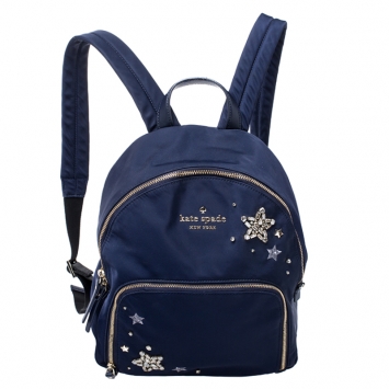 Pre Owned Kate Spade Navy Blue Nylon Embellished Hartley Watson Lane Backpack