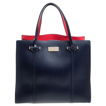 Pre Owned Kate Spade Navy Blue Leather Small Arbour Hill Elodie Tote