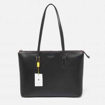Pre Owned Kate Spade Black Leather Large Al Day Zip Tote