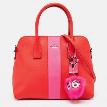 Pre Owned Kate Spade Red/Pink Leather Racing Stripe Margot Satchel