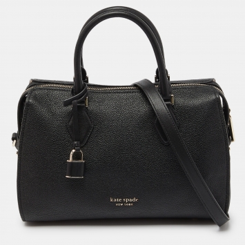 Pre Owned Kate Spade Black Leather Top Zip Satchel