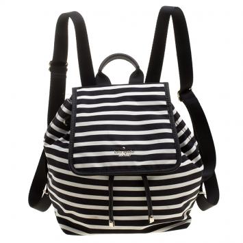 Pre Owned Kate Spade Black/White Stripe Nylon Molly Backpack
