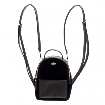 Pre Owned Kate Spade Black/Blue Leather and Velvet Mini Watson Lane Merry Backpack  