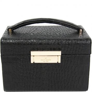 Pre Owned Kate Spade Black Embossed Leather Madison Avenue Collection Vanity Box