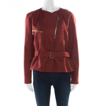 مملوكة مسبقًا Kenzo Brick Red Contrast Lapel Cape Back Belted Jacket L