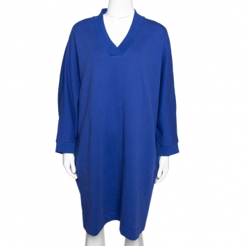 Pre Owned Kenzo Blue Knit Logo Print Sweatshirt Dress XL