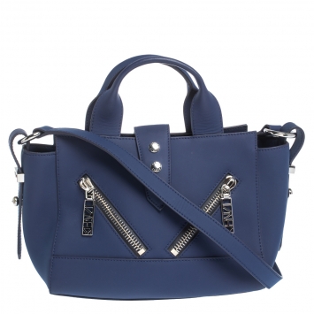 Pre Owned Kenzo Blue Marine Leather Mini Kalifornia Tote