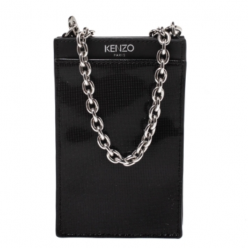 Pre Owned Kenzo Black Perforated Patent Leather Phone Bag