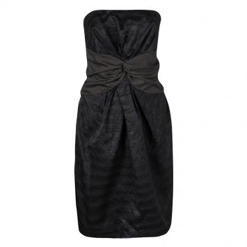 Pre Owned Kenzo Black Cotton Silk Blend Twist Front Detail Strapless Dress L