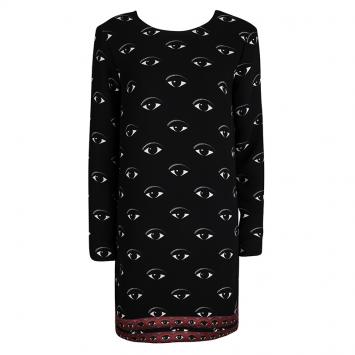 Pre Owned Kenzo Black Eye Print Long Sleeve Dress M