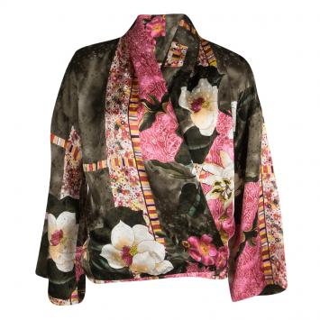 Pre Owned Kenzo Multicolor Floral Printed Silk Satin Wrap Top and Skirt Set M/L