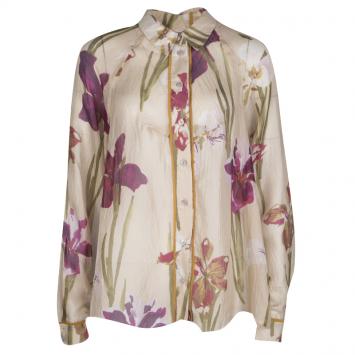 مملوكة مسبقًا Kenzo Beige Floral Printed Sheer Silk Button Front Shirt L