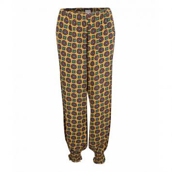 Pre Owned Kenzo Yellow Printed Smocked Hem Detail Elasticized Waist Pants M