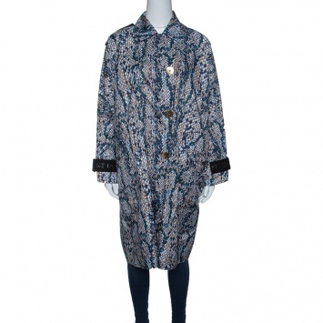 Pre Owned Kenzo Multicolor Animal Scale Printed Lightweight Volume Trench Coat XS