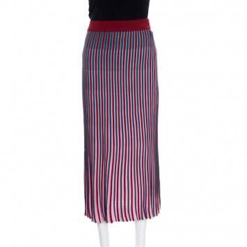 Pre Owned Kenzo Multicolor Striped Knit High Waist Midi Skirt M