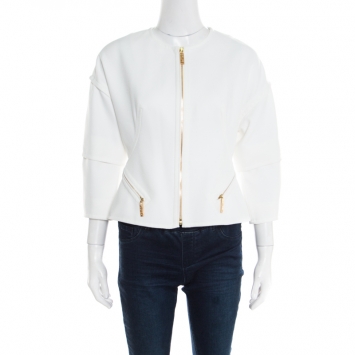 Pre Owned Kenzo White Zip Front Cropped Jacket M