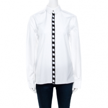 مملوكة مسبقًا Kenzo White Cotton Poplin Contrast Placket Button Front Shirt L