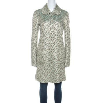 Pre Owned Kenzo Green and Gold Patterned Jacquard Coat M