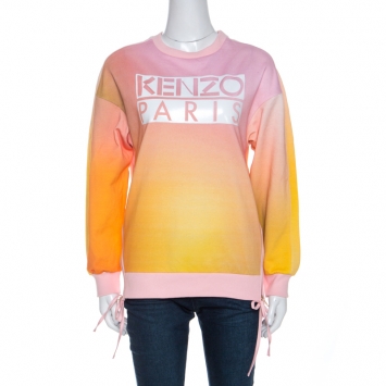 Pre Owned Kenzo Multicolor Ombre Print Knit Side Zip Detail Sweatshirt S