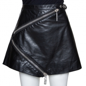 Pre Owned Kenzo Black Leather Zip Detail Mini Skirt L