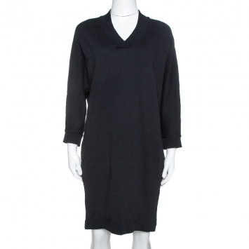 Pre Owned Kenzo Black Logo Print Cotton Batwing Sleeve Sweatshirt Dress M