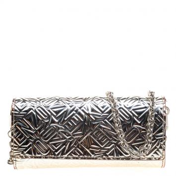 Pre Owned Kenzo Silver Mirror Embossed Leather Wallet On Chain