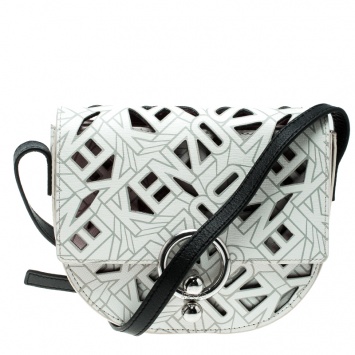 Pre Owned Kenzo White Laser Cut Leather Flying Crossbody Bag