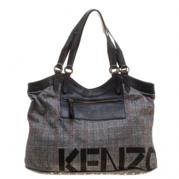 Pre Owned Kenzo Grey/Black Fabric and Leather Shoulder Bag
