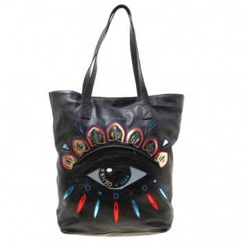 Pre Owned Kenzo Black Leather Eye Shopper Tote