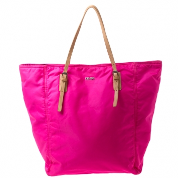 Pre Owned Kenzo Neon Pink Nylon Shopper Tote