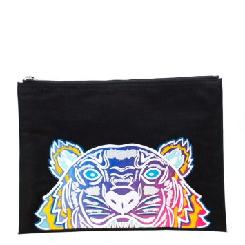 Pre Owned Kenzo Multicolored Tiger Embroidered Canvas A4 Clutch